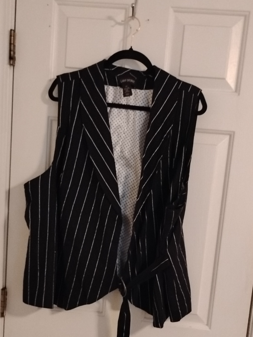 Lane Bryant Black Pinstripe Vest with Polka Dot Lining